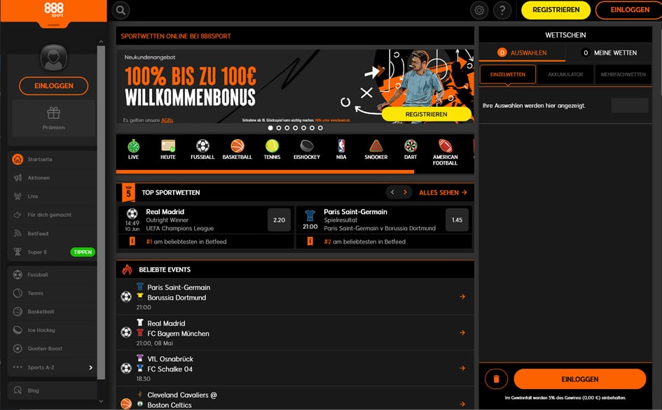 Sportwetten Webseite von 888Sport