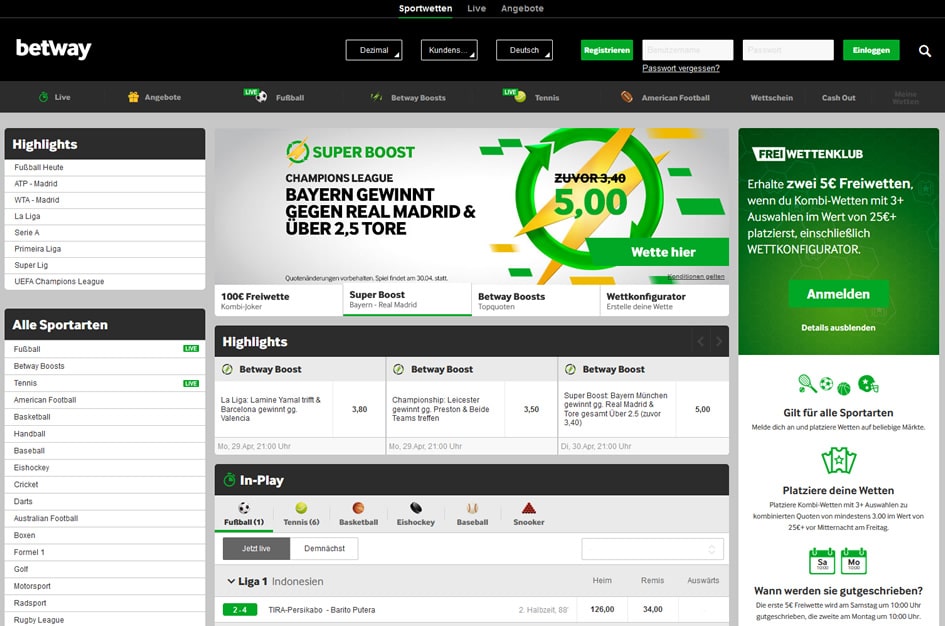 Sportwetten Webseite von Betay