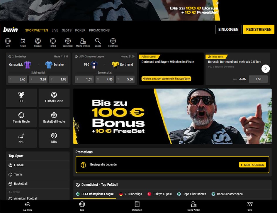 Sportwetten Webseite von Bwin